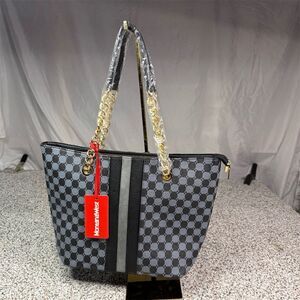 Montana West Women's Checkered Tote Handbag with Chain Handles